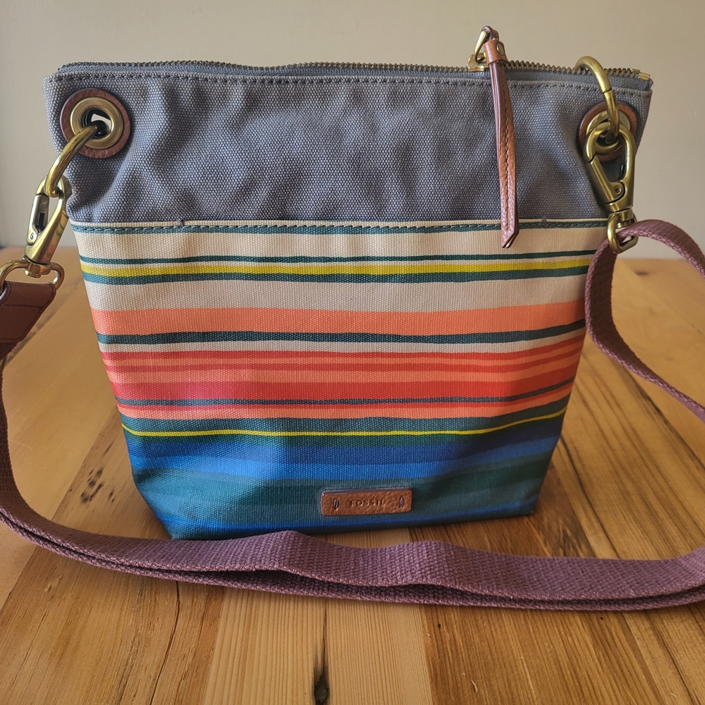 Fossil: Striped Canvas Crossbody Bag